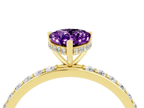 Yellow gold Pear Cut Amethyst Solitaire Ring with Pavé Band and Hidden Halo_16