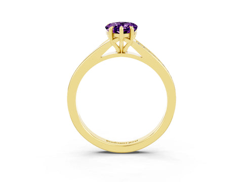 Yellow gold Pear Cut Amethyst Solitaire Ring with Pavé Band and Prong Setting_15