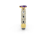 Yellow gold Pear Cut Amethyst Solitaire Ring with Pavé and Channel Set Band_2