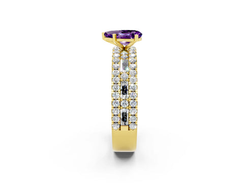 Yellow gold Pear Cut Amethyst Solitaire Ring with Pavé and Channel Set Band_2