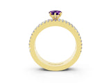 Yellow gold Pear Cut Amethyst Solitaire Ring with Pavé and Channel Set Band_3