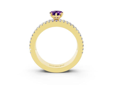 Yellow gold Pear Cut Amethyst Solitaire Ring with Pavé and Channel Set Band_3