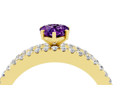 Yellow gold Pear Cut Amethyst Solitaire Ring with Pavé and Channel Set Band_4