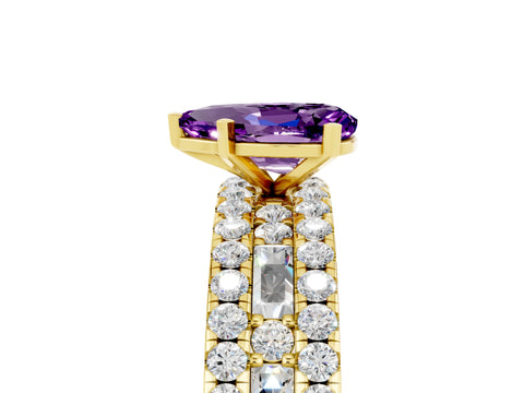 Yellow gold Pear Cut Amethyst Solitaire Ring with Pavé and Channel Set Band_5