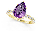 Yellow gold Pear Cut Amethyst Solitaire Ring with Pave Band and Four Prong Setting_13