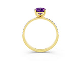 Yellow gold Pear Cut Amethyst Solitaire Ring with Pave Band and Four Prong Setting_15