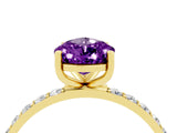 Yellow gold Pear Cut Amethyst Solitaire Ring with Pave Band and Four Prong Setting_16