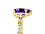Yellow gold Pear Cut Amethyst Solitaire Ring with Pave Band and Four Prong Setting_17