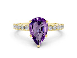 Yellow gold Pear Cut Amethyst Solitaire Ring with Round  Pavé Band and Four-Prong Setting_36