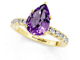 Yellow gold Pear Cut Amethyst Solitaire Ring with Round  Pavé Band and Four-Prong Setting_37
