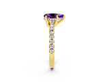 Yellow gold Pear Cut Amethyst Solitaire Ring with Round  Pavé Band and Four-Prong Setting_38