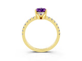 Yellow gold Pear Cut Amethyst Solitaire Ring with Round  Pavé Band and Four-Prong Setting_39