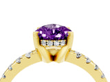 Yellow gold Pear Cut Amethyst Solitaire Ring with Round  Pavé Band and Four-Prong Setting_40