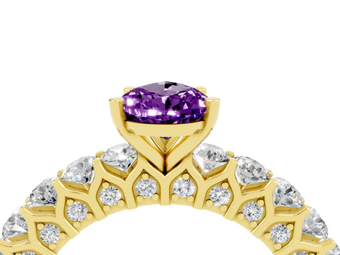 Yellow gold Pear Cut Amethyst Solitaire Ring with Shared Prong Pavé Band and Four-Prong Setting_4