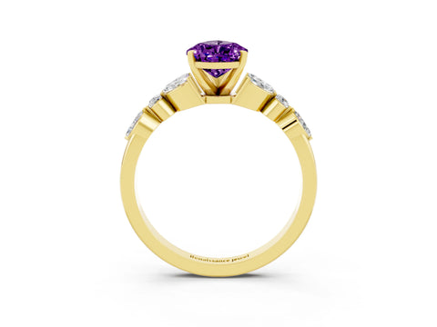 Yellow gold Pear Cut Amethyst Solitaire Ring with Side Stones and Four-Prong Setting_15
