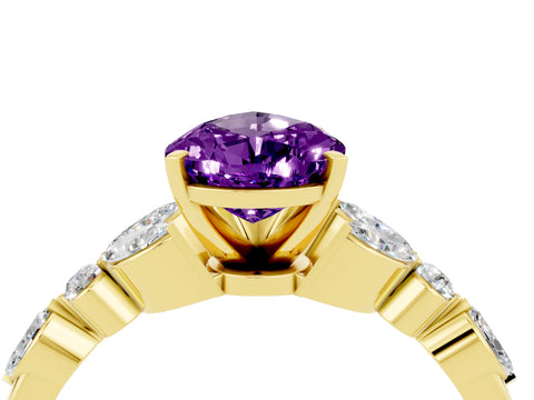 Yellow gold Pear Cut Amethyst Solitaire Ring with Side Stones and Four-Prong Setting_16