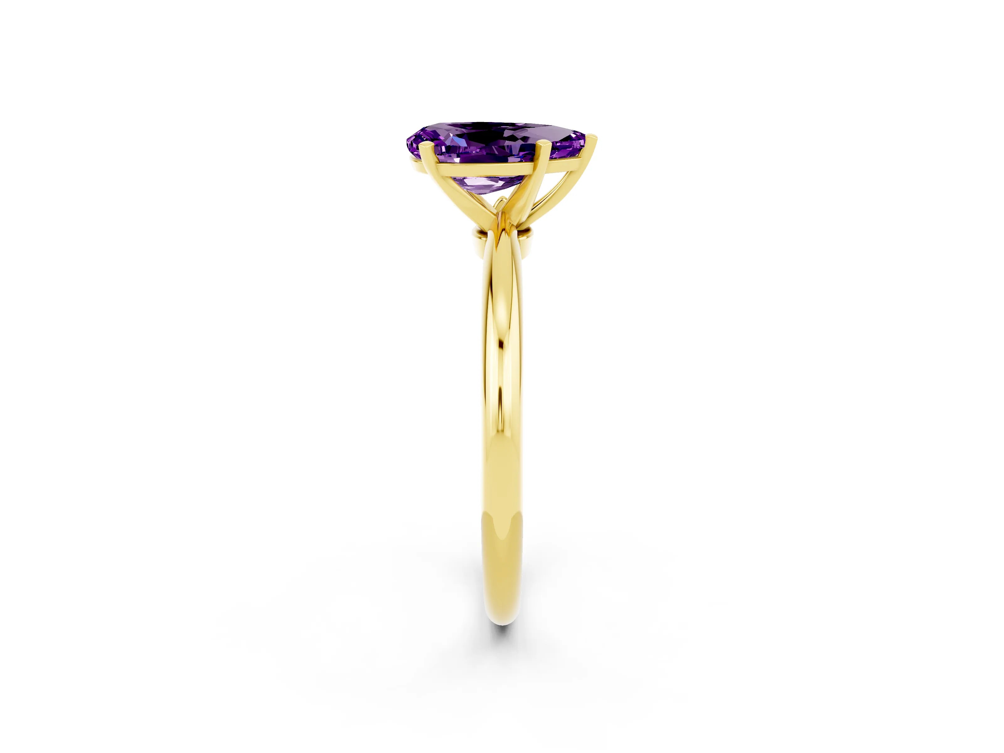 Yellow gold Pear Cut Amethyst Solitaire Ring with Six-Prong Setting and Classic Band_2