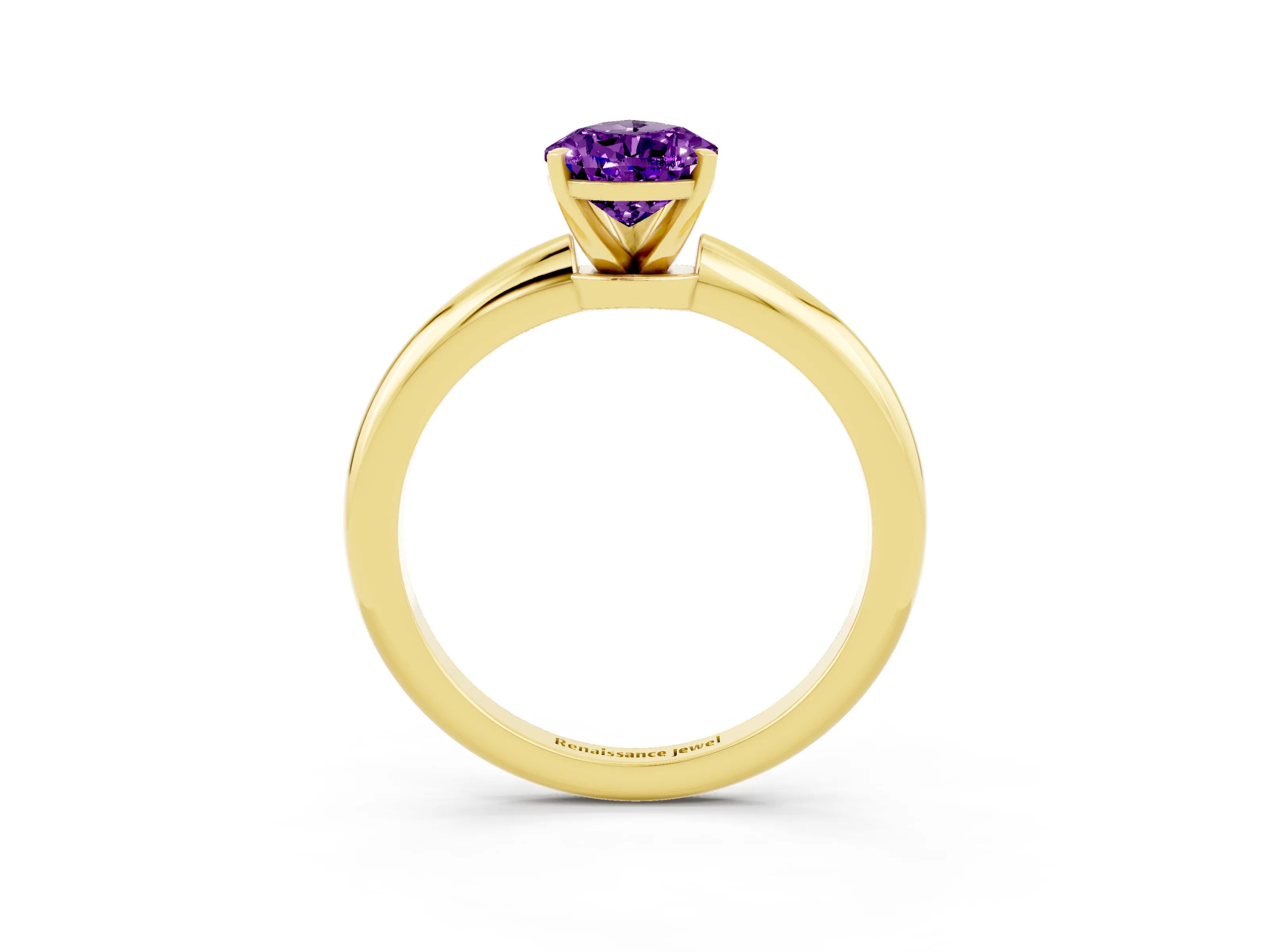 Yellow gold Pear Cut Amethyst Solitaire Ring with Six-Prong Setting and Classic Band_3