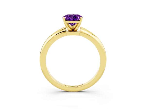 Yellow gold Pear Cut Amethyst Solitaire Ring with Six-Prong Setting and Classic Band
