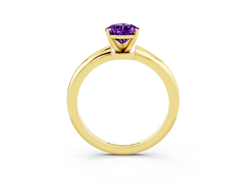 Yellow gold Pear Cut Amethyst Solitaire Ring with Six-Prong Setting and Classic Band_3