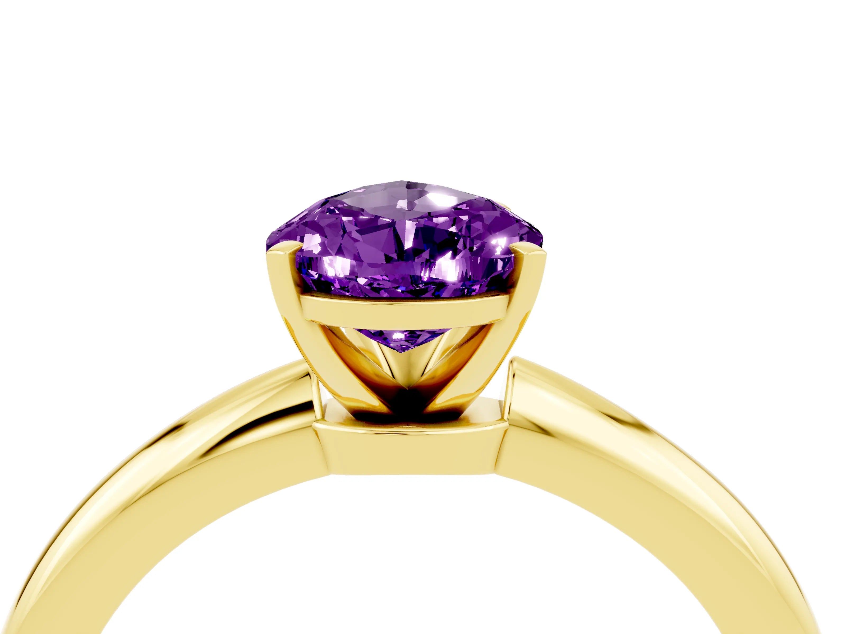 Yellow gold Pear Cut Amethyst Solitaire Ring with Six-Prong Setting and Classic Band_4