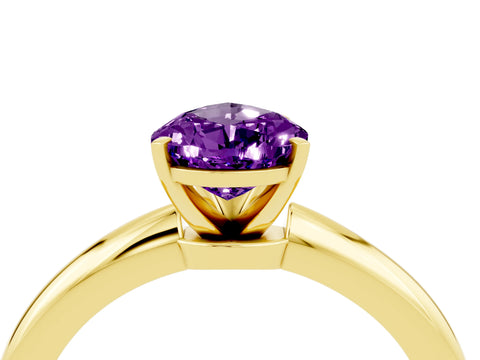 Yellow gold Pear Cut Amethyst Solitaire Ring with Six-Prong Setting and Classic Band_4
