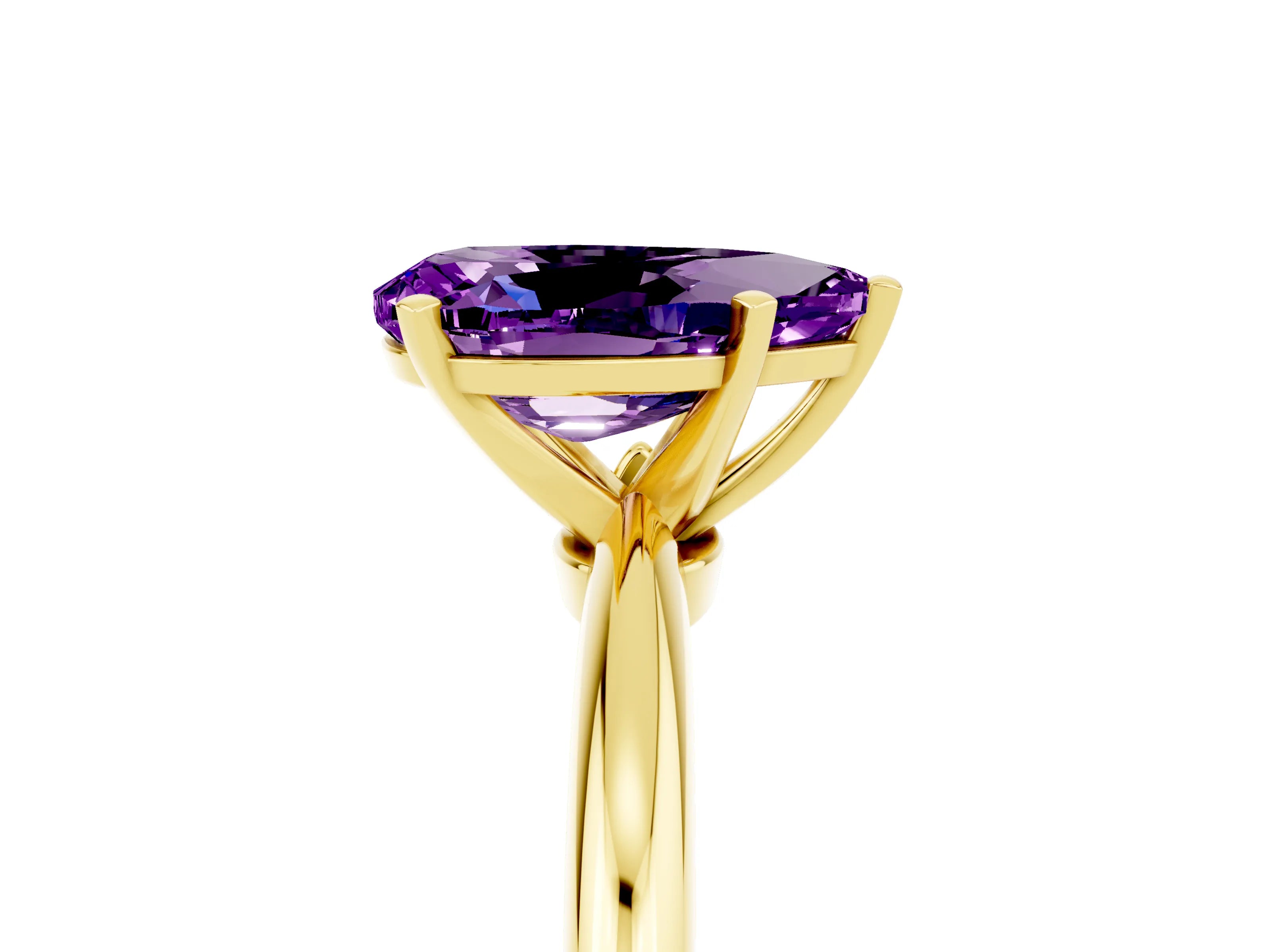 Yellow gold Pear Cut Amethyst Solitaire Ring with Six-Prong Setting and Classic Band_5