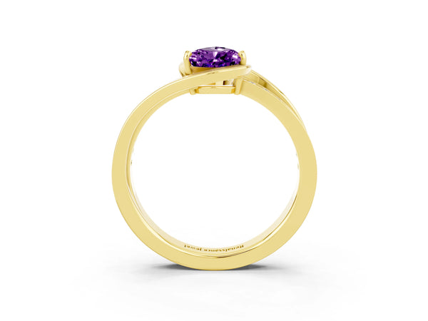 Yellow gold Pear Cut Amethyst Solitaire Ring with Split Shank and Prong Setting