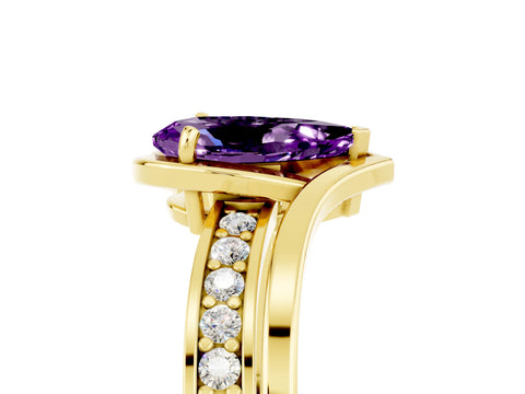Yellow gold Pear Cut Amethyst Solitaire Ring with Split Shank and Prong Setting_5