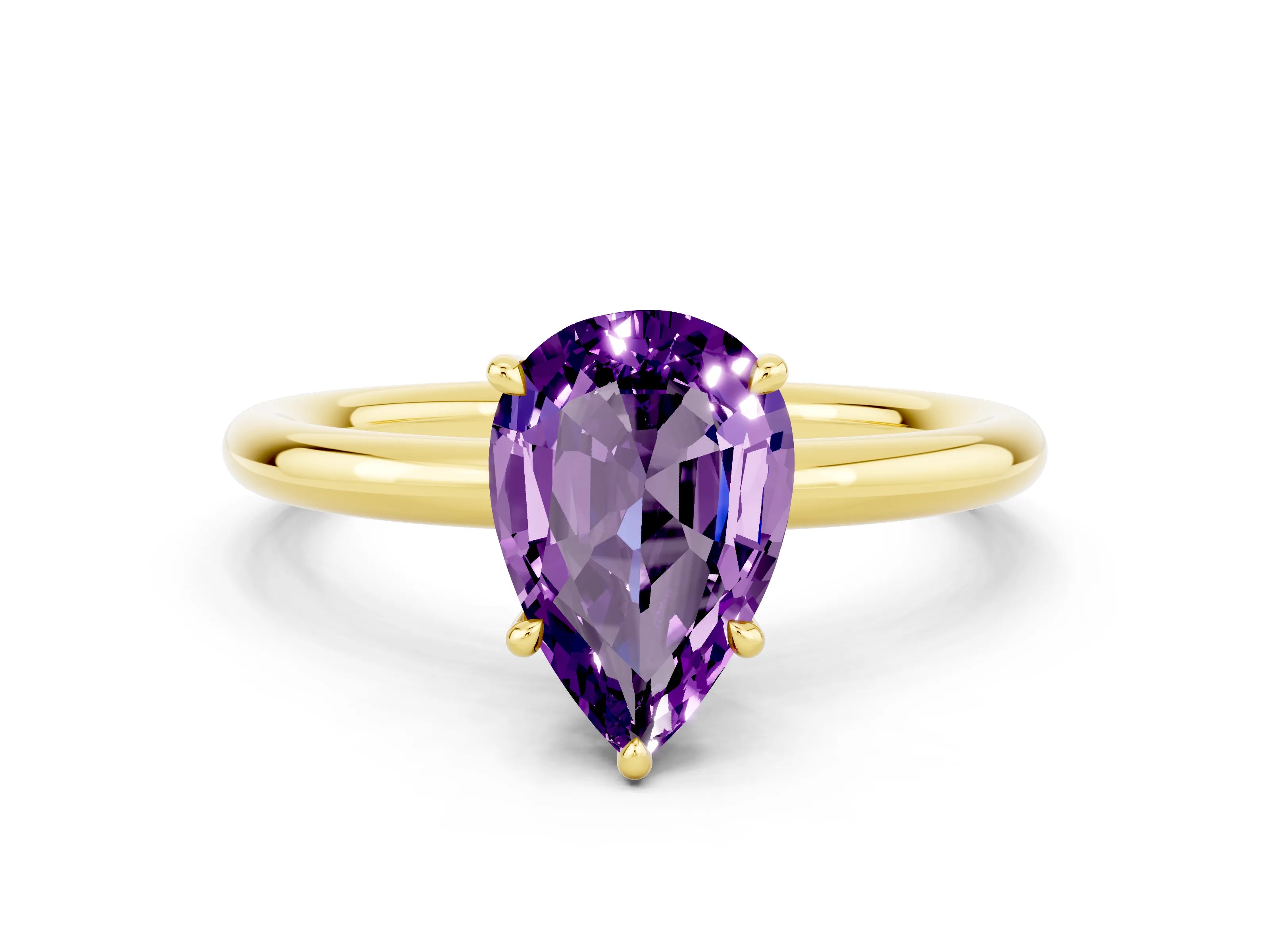 Yellow gold Pear Cut Amethyst Solitaire Ring with Thin Band and Four-Prong Setting_12