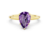 Yellow gold Pear Cut Amethyst Solitaire Ring with Thin Band and Four-Prong Setting_12