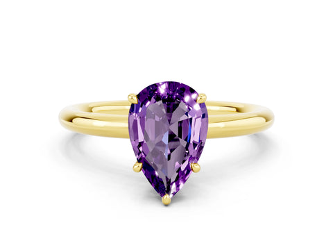Yellow gold Pear Cut Amethyst Solitaire Ring with Thin Band and Four-Prong Setting_12
