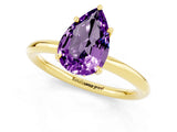 Yellow gold Pear Cut Amethyst Solitaire Ring with Thin Band and Four-Prong Setting_13