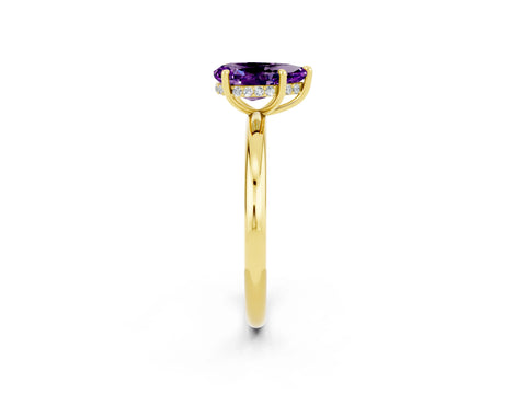 Yellow gold Pear Cut Amethyst Solitaire Ring with Thin Band and Four-Prong Setting_14