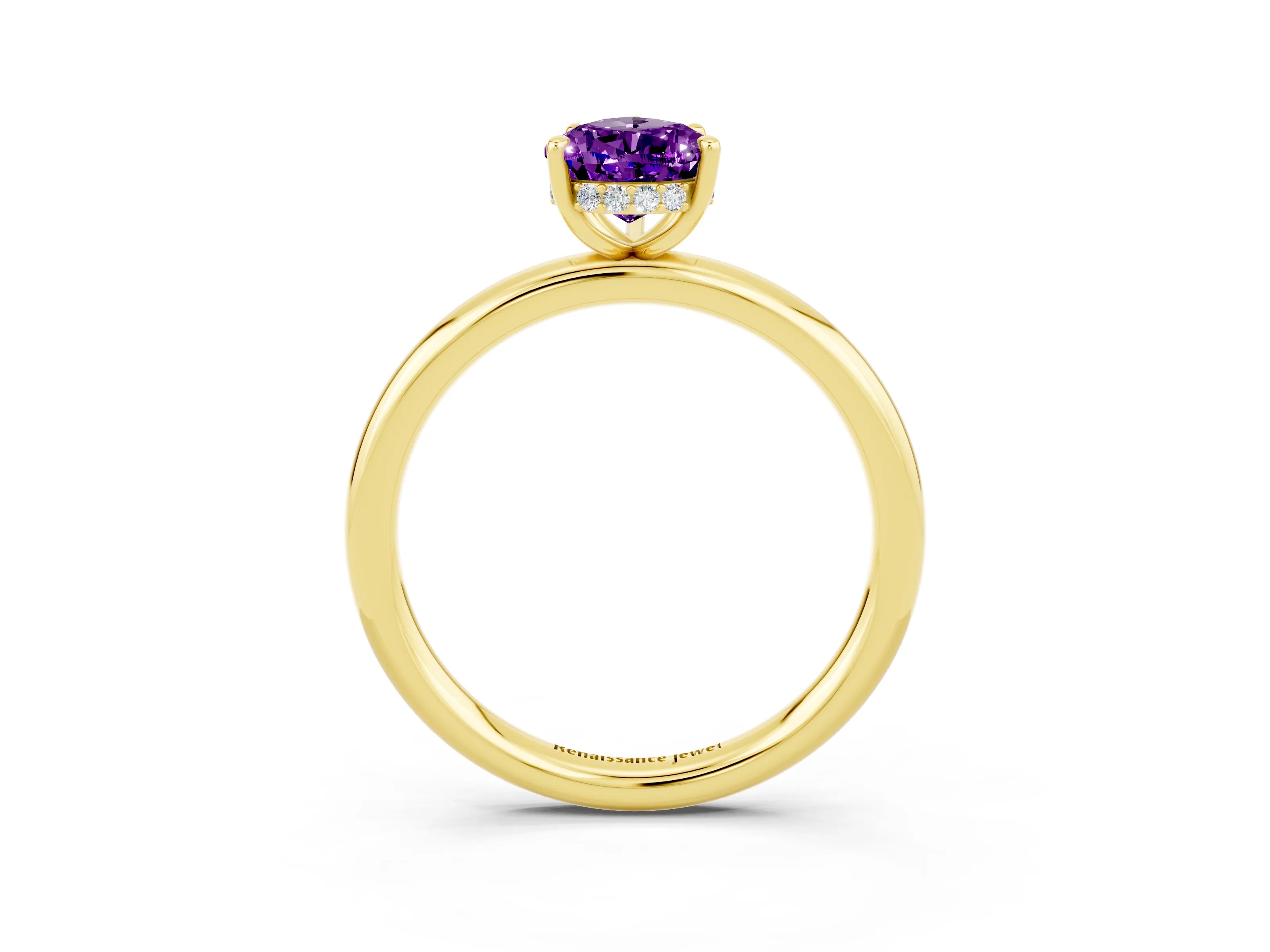 Yellow gold Pear Cut Amethyst Solitaire Ring with Thin Band and Four-Prong Setting_15