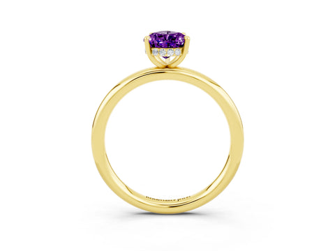 Yellow gold Pear Cut Amethyst Solitaire Ring with Thin Band and Four-Prong Setting_15