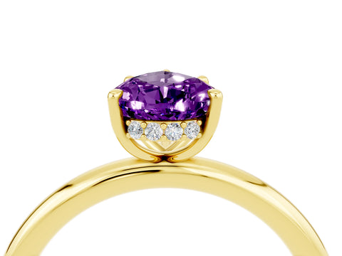 Yellow gold Pear Cut Amethyst Solitaire Ring with Thin Band and Four-Prong Setting_16