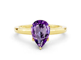 Yellow gold Pear Cut Amethyst Solitaire Ring with Thin Band and Prong Setting_12