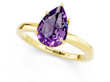 Yellow gold Pear Cut Amethyst Solitaire Ring with Thin Band and Prong Setting_13