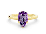 Yellow gold Pear Cut Amethyst Solitaire Ring with Thin Band and Prong Setting_24