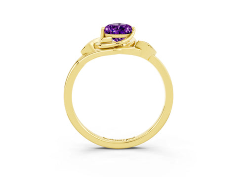 Yellow gold Pear Cut Amethyst Solitaire Ring with Twist Band and Four-Prong Setting_27