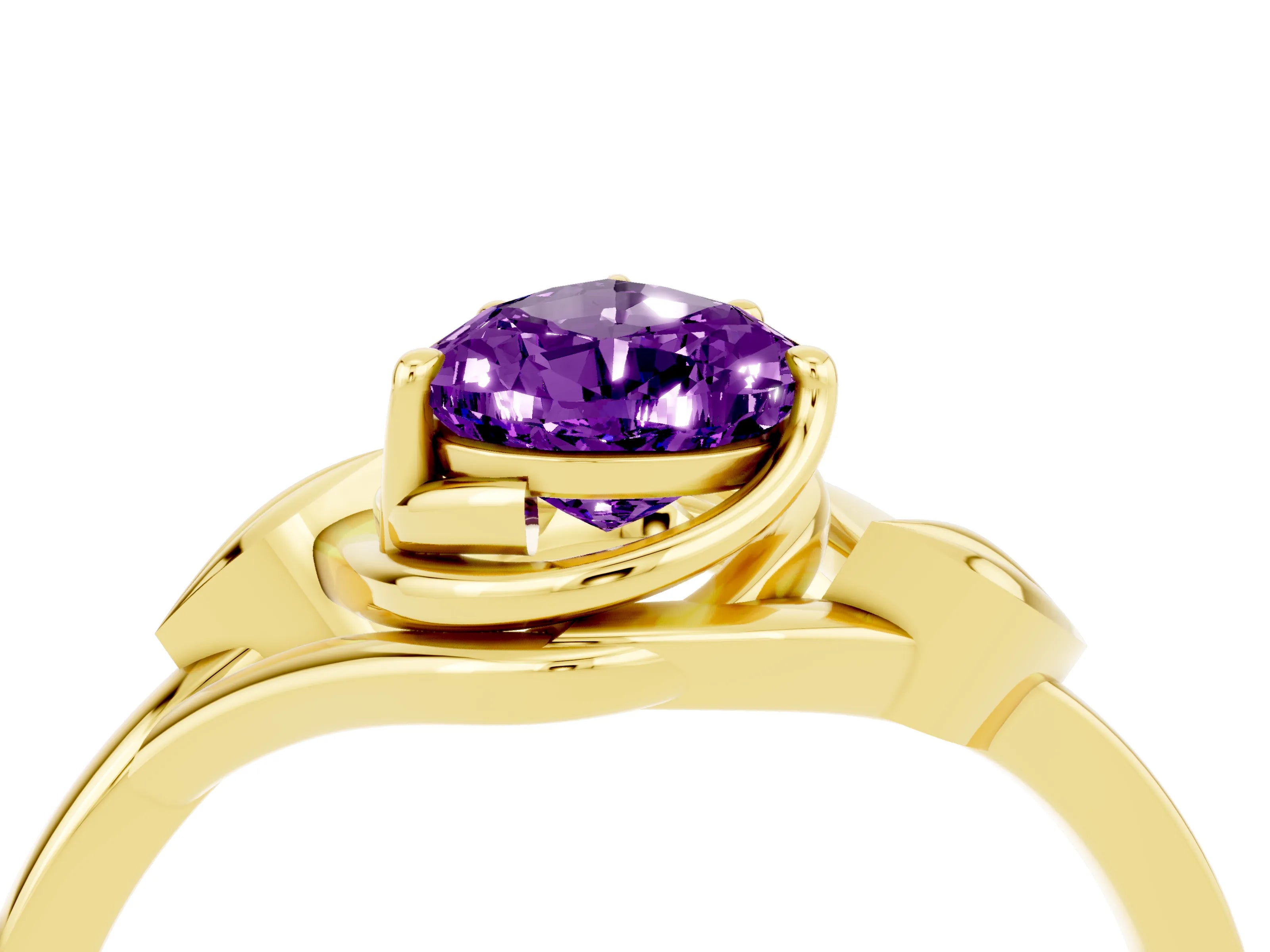 Yellow gold Pear Cut Amethyst Solitaire Ring with Twist Band and Four-Prong Setting_28
