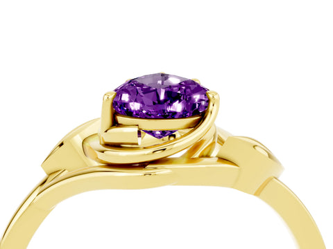 Yellow gold Pear Cut Amethyst Solitaire Ring with Twist Band and Four-Prong Setting_28