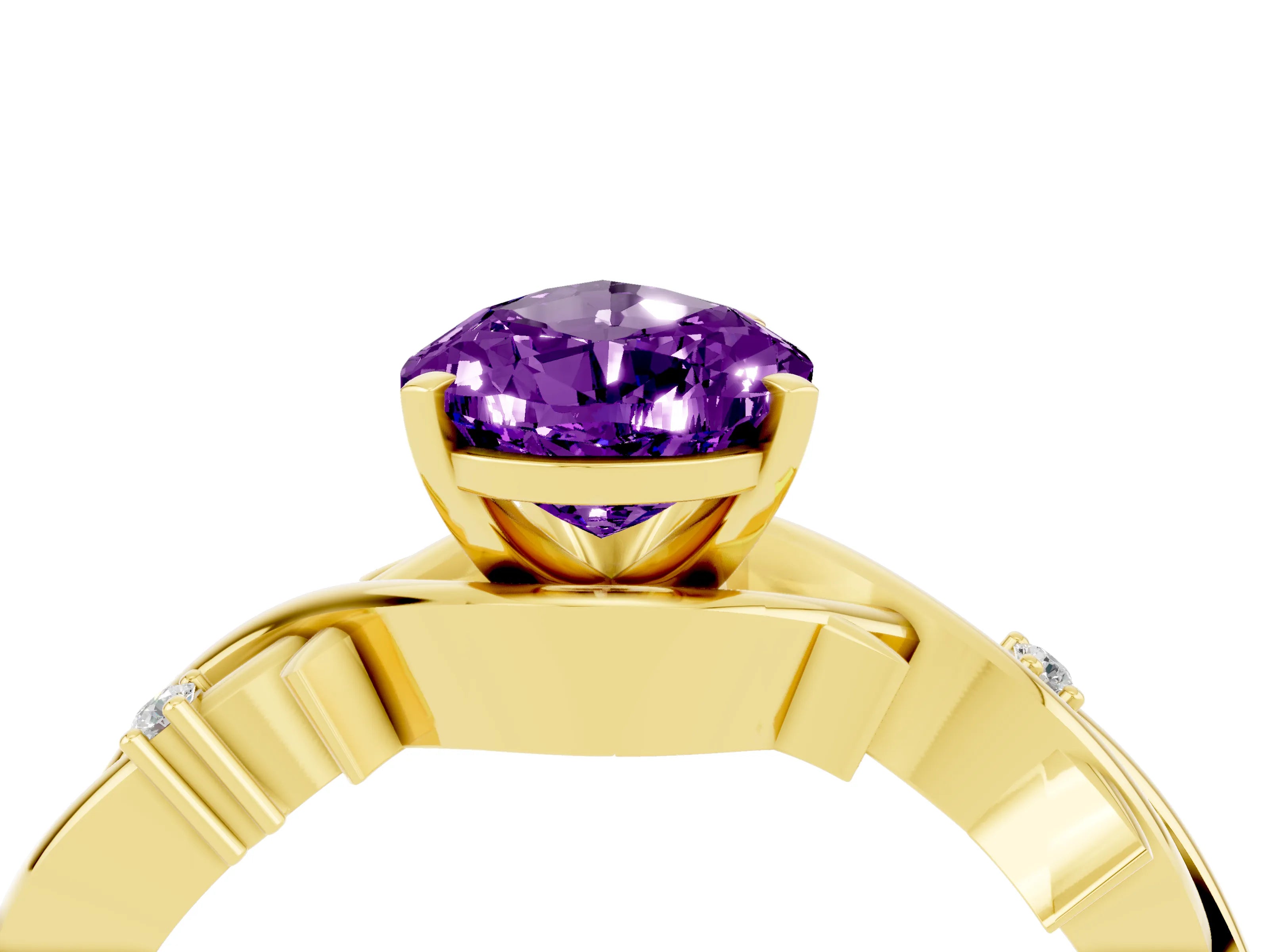 Yellow gold Pear Cut Amethyst Solitaire Ring with Twisted Band and Prong Setting_4