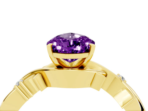 Yellow gold Pear Cut Amethyst Solitaire Ring with Twisted Band and Prong Setting_4