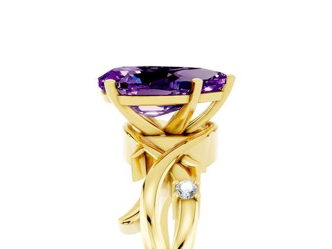Yellow gold Pear Cut Amethyst Solitaire Ring with Twisted Band and Prong Setting_5