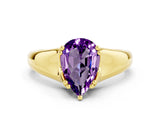 Yellow gold Pear Cut Amethyst Solitaire Ring with Wide Band and Prong Setting