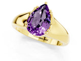 Yellow gold Pear Cut Amethyst Solitaire Ring with Wide Band and Prong Setting_1