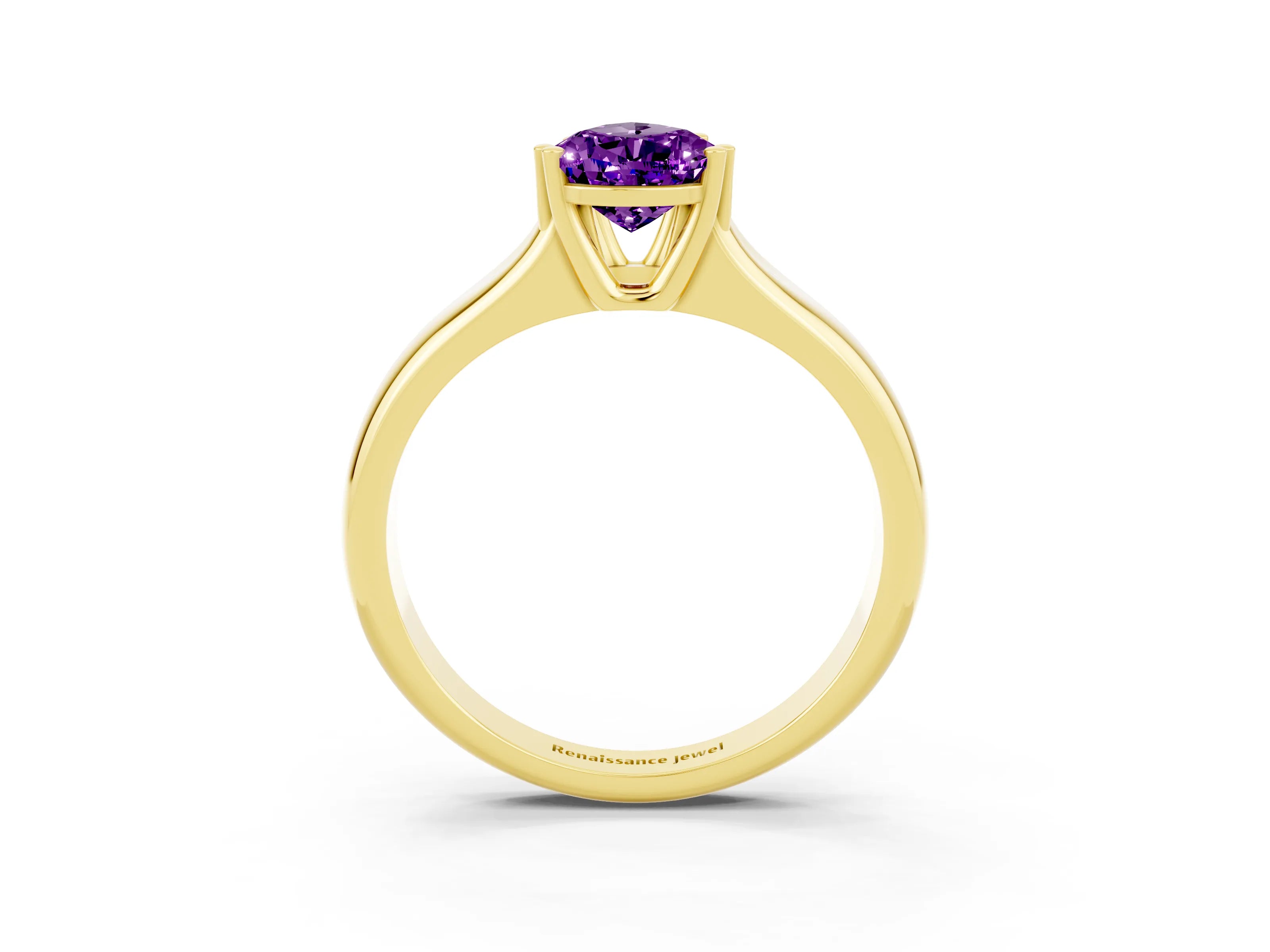 Yellow gold Pear Cut Amethyst Solitaire Ring with Wide Band and Prong Setting_3