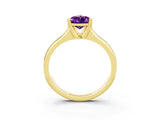 Yellow gold Pear Cut Amethyst Solitaire Ring with Wide Band and Prong Setting_3